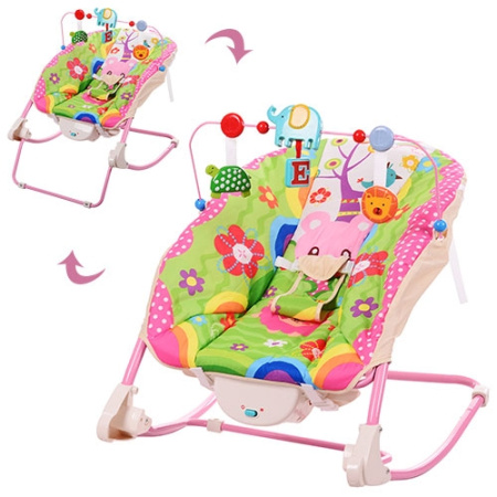 фото Детский шезлонг-качалка 68127 музыкальный слон вибро (розовый)