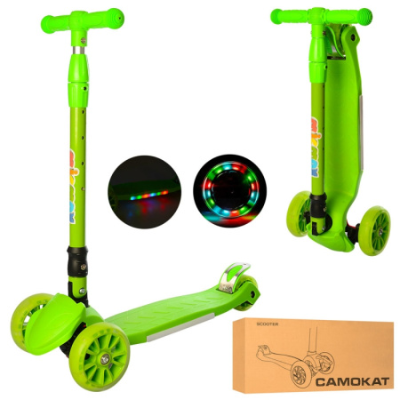 фото Детский трехколесный самокат JR 3-060-9-G MAXI светящиеся колеса (руль 71-86 см)