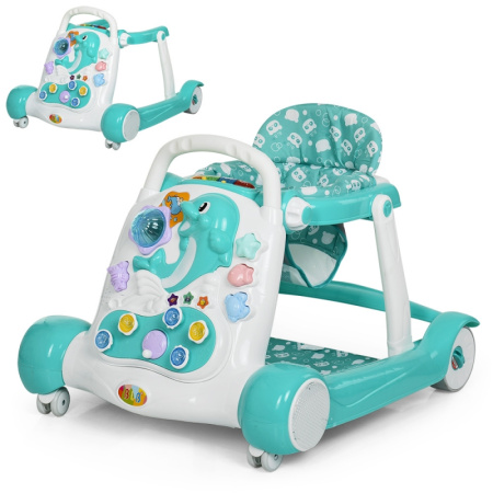 фото Детские ходунки-толкатель 2в1 6080-5 развивающие с ковриком (зеленые)