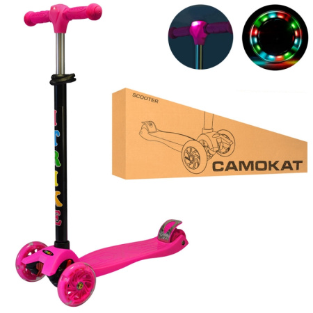 фото Детский трехколесный самокат iTrike JR 3-003-P-L с фарой руль 75-85 см (розовый)