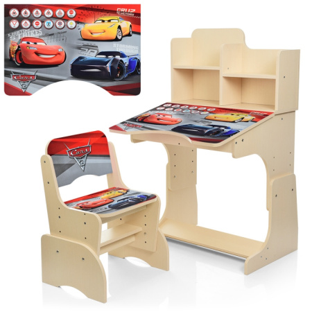 фото Парта для детей со стульчиком W 2071-70-1 Тачки регулируется высота (венге светлый)