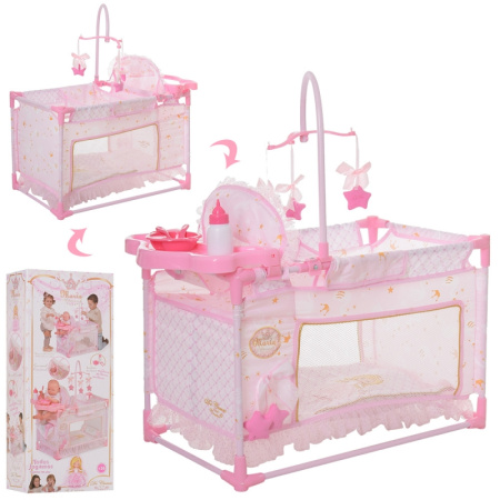 фото Игровой манеж-кроватка для куклы DeCuevas 53128 с каруселькой и стульчиком для кормления