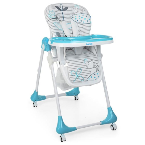 Складной стульчик для кормления Bambi M 3233 Cat Blue на колесиках (кошки голубой)