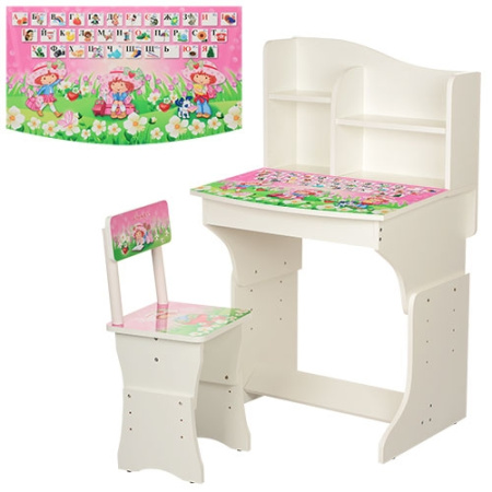 фото Детская парта ростовая МV-904-4 Клубничка (белая)