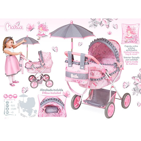 фото Коляска для куклы классика 85017 корзина сумка подушка зонт