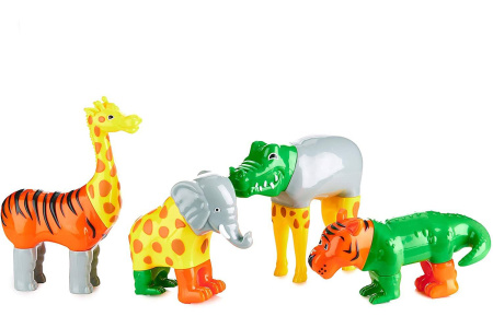 фото Пазл 3D детский магнитные животные POPULAR Playthings Mix or Match (тигр, крокодил, слон, жираф)
