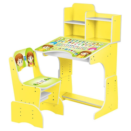 фото Парта Bambi B 2071-17 с полочками (желтая, Алфавит)