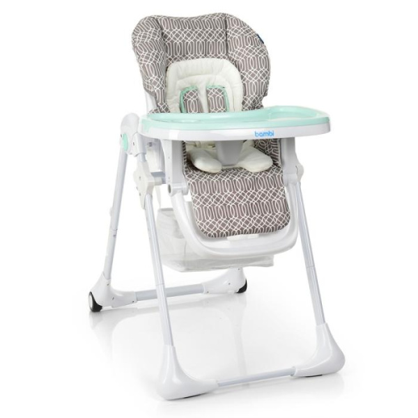 Детский стульчик для кормления Bambi M 3890 Ornament Mint кожаный (серо-мятный)