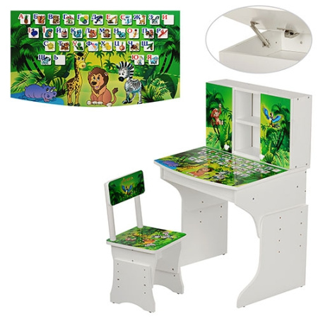 фото Детская парта Vivast МV-903-7 со стульчиком (джунгли, белая)