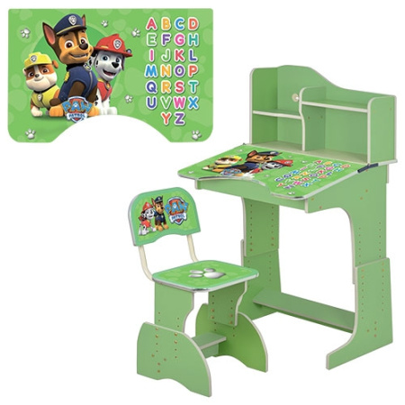 фото Детская парта со стульчиком HB 2071M03-04 полочки (зеленая собачки)