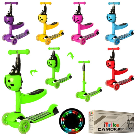 фото Детский трехколесный самокат-беговел 3в1 JR 3-054-F светящиеся колеса