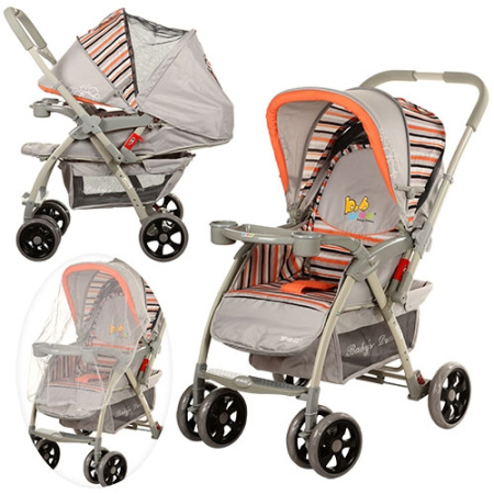 фото Детская прогулочная коляска – книжка BD208-7 c глубокой крышей серая с оранжевым)