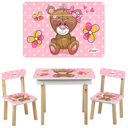 фото Столик с ящиком и двумя стульчиками 503-9 Мишка (розовый)
