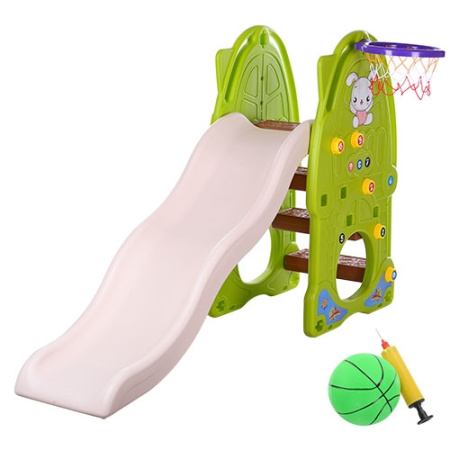 фото Детская горка YG2016-8 с баскетбольным кольцом (зелено-бежевая)