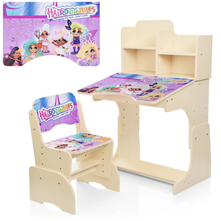фото Регулируемая парта для детей W 2071-72-1 Hairdorables со стульчиком (венге светлый)