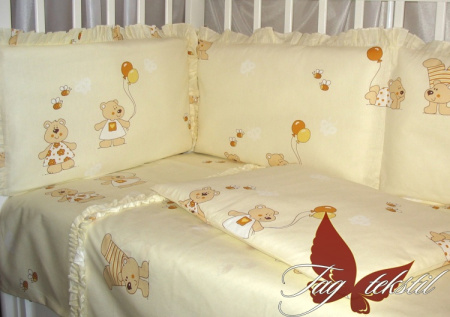 фото Детский комплект постельного белья в кроватку с простынью на резинке Мишки-малышки желтый (В кроватку-048р)