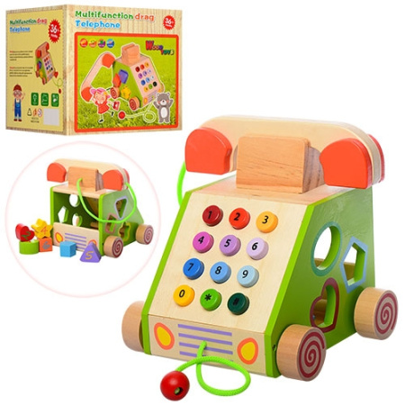 фото Деревянная развивающая игрушка MD 1109 телефон каталка