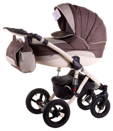 фото Коляска 2 в 1 Adamex Aspena Кожа 50% 836S Коричневый Лен-Бежевая Кожа Выдавл.Точки 620541
