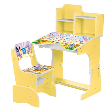 фото Детская парта Bambi B 2071-51-1(EN) с полочками (желтая Англ алфавит)