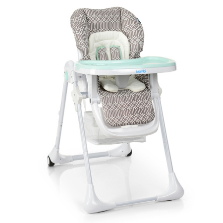 фото Детский стульчик для кормления Bambi M 3890 Ornament Mint кожаный (серо-мятный)