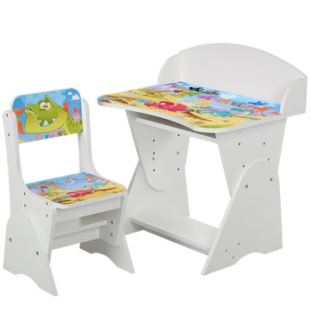 фото Регулируемая парта со стульчиком ML-315-05-1 Дино (белая)