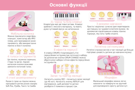 фото Детское пианино синтезатор Baoli "Маленький музикант" с микрофоном 31 клавиша (розовый)