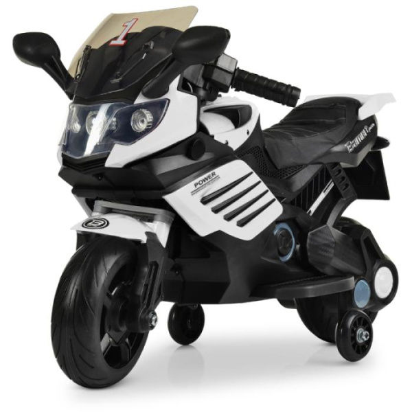Детский мотоцикл Bambi M 3582EL-1 колеса ЕВА и кожаное сиденье (черно-белый)