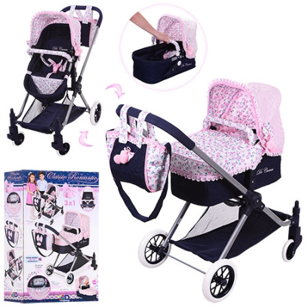 фото Демисезонная коляска для куклы 3в1 80714 люлька сумка корзина подушка