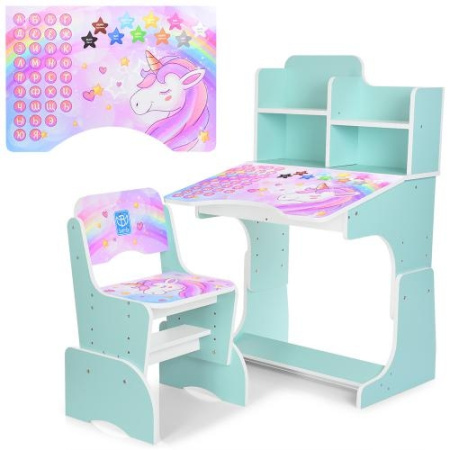 фото Парта растишка для детей Bambi B 2071-42-2 Единороги со стульчиком (мятная)