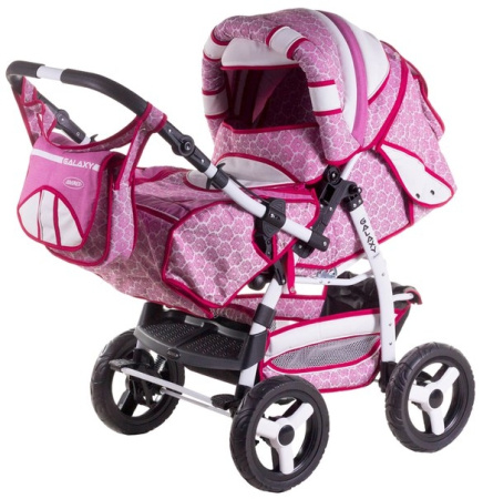 фото Коляска-трансформер Adamex Galaxy белый-малина (маки)-белая кожа 620323