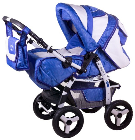 фото Коляска-трансформер Adamex Young т.сирень-серебристая точка-белая кожа 620404