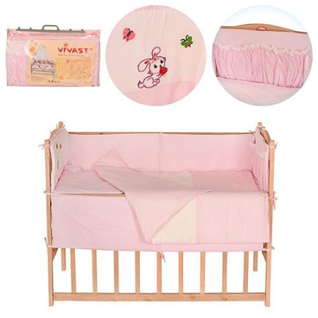 фото Детское постельное белье М V-613-70170-03 с защитой для кроватки (7 деталей, розовое в клетку)