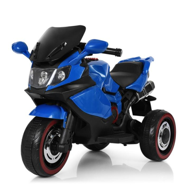 Детский электромотоцикл Bambi M 3680L-4 кожаное сиденье и светящиеся колеса (синий)
