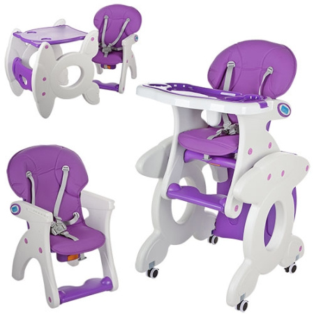 фото Стульчик для кормления трансформер со столиком M 3268-9 на колесиках (фиолетовый)
