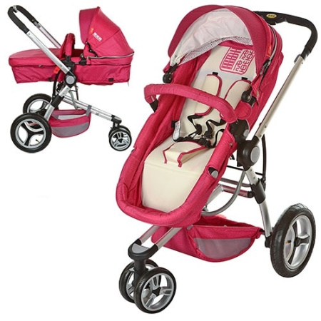 фото Коляска детская трансформер 809-3 с надувными колесами (красно-бежевая)