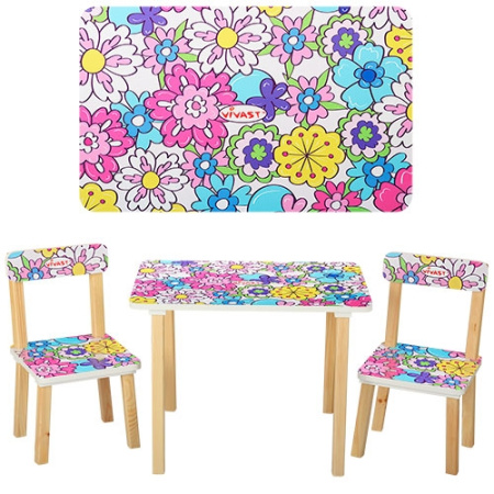 фото Детский столик со стульчиками 501-7 Яркие цветы деревянный