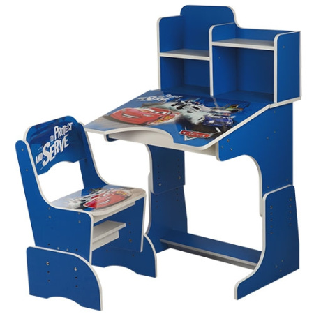 фото Парта с полочками Bambi W 2071-3, регулируемая по высоте (голубая Тачки)