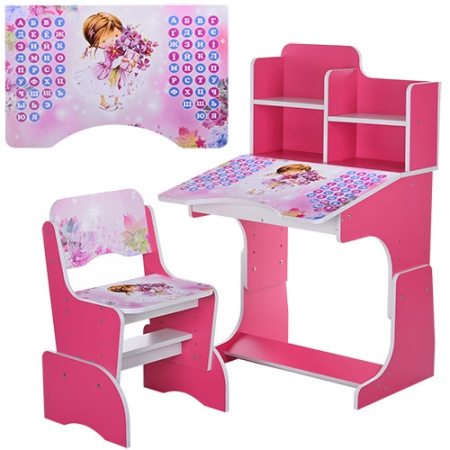 фото Парта для девочек Bambi B 2071-9-2 с полочками (малиновая, девочка)