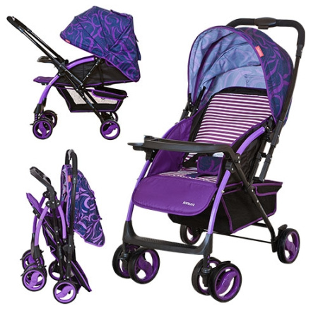 фото Коляска прогулочная A-58(H)-9 с глубокой крышей и перекидной ручкой (фиолетовая)