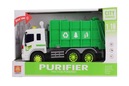 фото Машинка инерционная 1:16 Wenyi Мусоровоз со звуком и светом