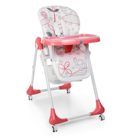 фото Складной стульчик для кормления M 3233-17 на колесиках (розовый с овечками)