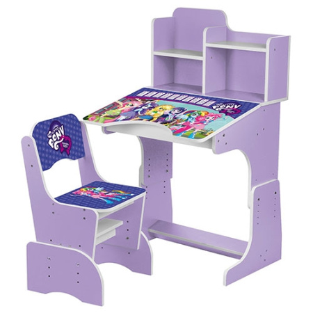 фото Парта с полочками Bambi W 2071-14-2 регулируемая по высоте (сиреневая Little pony)