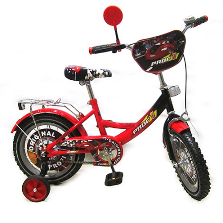 фото Двухколесный детский велосипед PROF1 14” PO1442 Original с приставными колесиками (красно - черный)