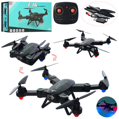фото Квадрокоптер на радиоуправлении F16 световые эффекты и запасные лопасти (28 см)