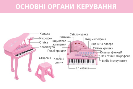 фото Детское пианино синтезатор Baoli "Маленький музикант" с микрофоном и стульчиком 37 клавиш (розовый)