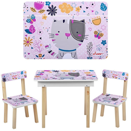 фото Столик с ящиком и двумя стульчиками 503-5 кошка