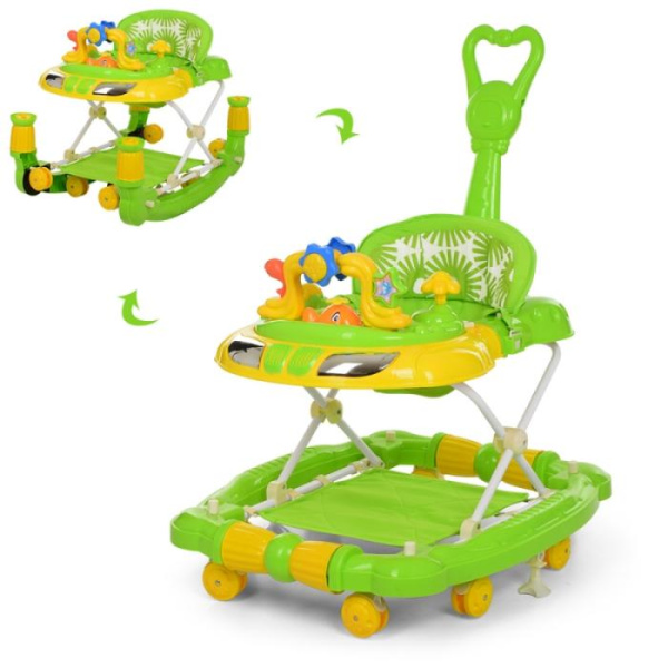 Ходунки для детей Bambi M 3849-2 качалка с родительской ручкой (зеленые)