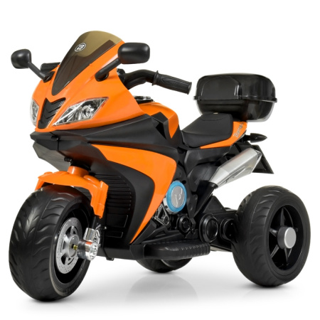 фото Мотоцикл для детей Bambi M 4195EL-7 колеса EVA и кожаное сиденье (оранжевый)