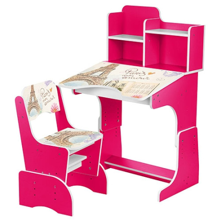 фото Парта Bambi B 2071-32 с полочками (малиновая, Париж)