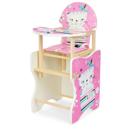 фото Детский деревянный стульчик для кормления М V-112-58-1PU Кошка с экокожей (розовый)